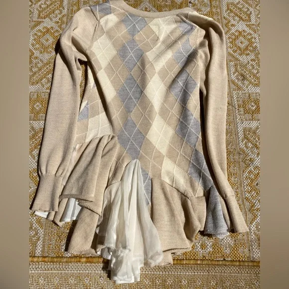 Authentic Sacai argyle ruffled cardigan cream grey - Picture 3 of 7
